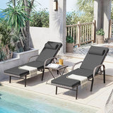 Outdoor Chaise Lounge Chairs 3 Pieces PE Wicker Patio Furniture Set Rattan Beach