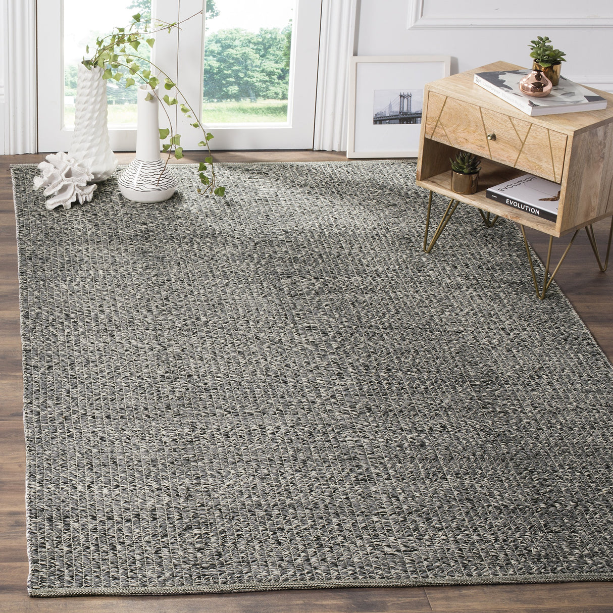 SAFAVIEH Montauk Collection Area Rug - 8' x 10', Grey & Multi, Handmade Cotton, Ideal for High Traffic Areas in Living Room, Bedroom (MTK602G)