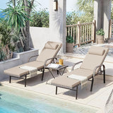 Outdoor Chaise Lounge Chairs 3 Pieces PE Wicker Patio Furniture Set Rattan Beach
