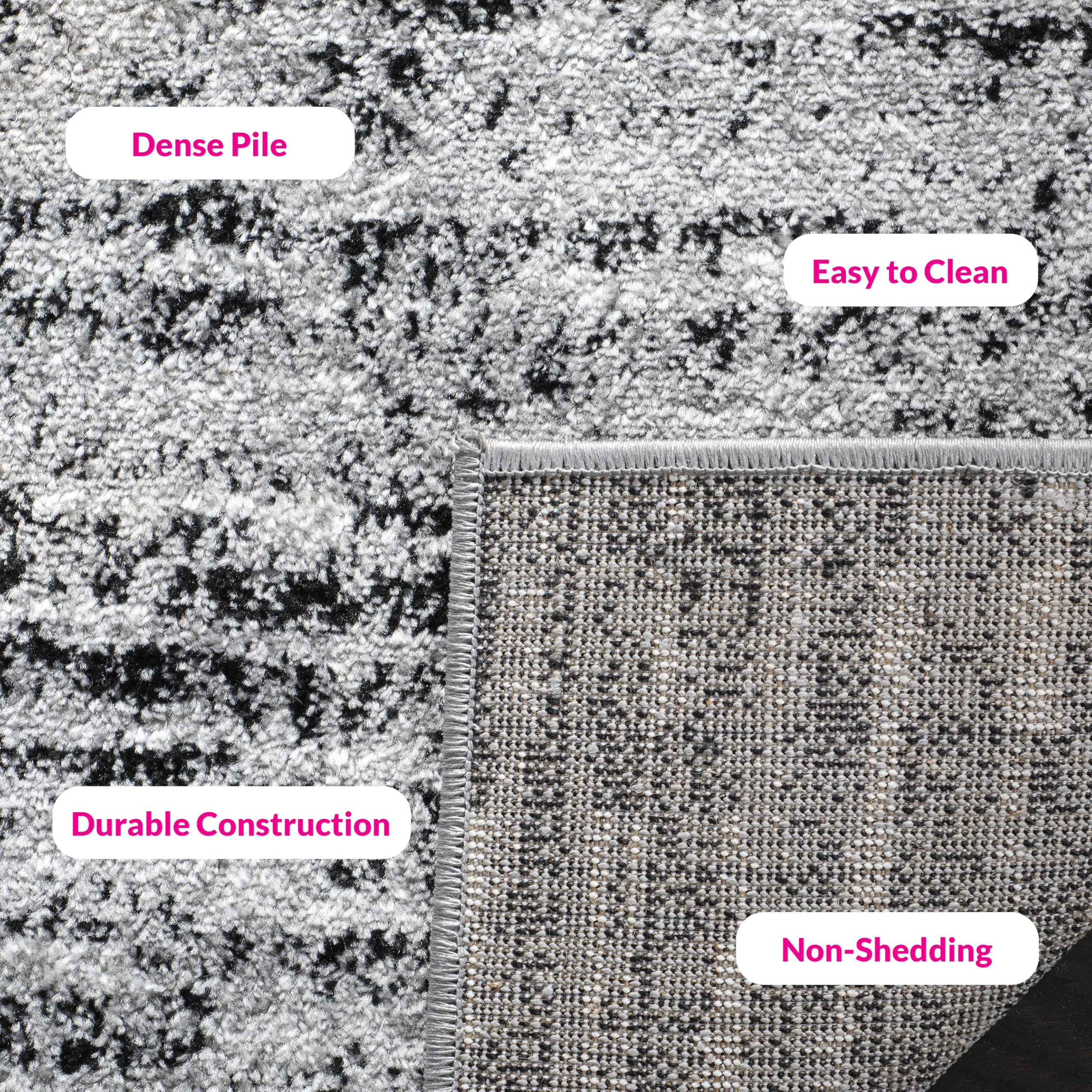 SAFAVIEH Adirondack Collection Area Rug - 10' x 14', Black & Silver, Modern Abstract Design, Non-Shedding & Easy Care, Ideal for High Traffic Areas in Living Room, Bedroom (ADR117A)