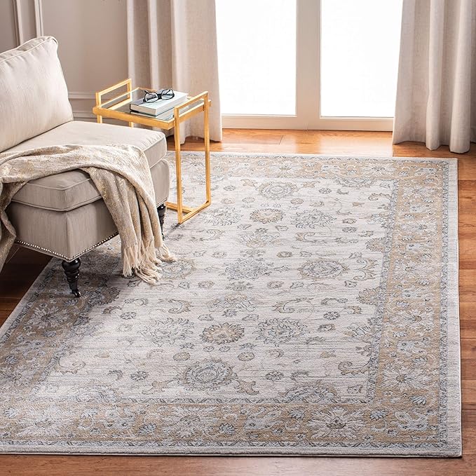 Isabella Collection Area Rug - 8' x 10', Light Blue & Cream, Oriental Design, Non-Shedding