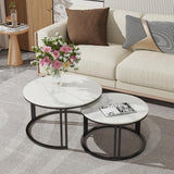 Round Nesting Coffee Table: Set of 2 White Sintered Stone Side Table