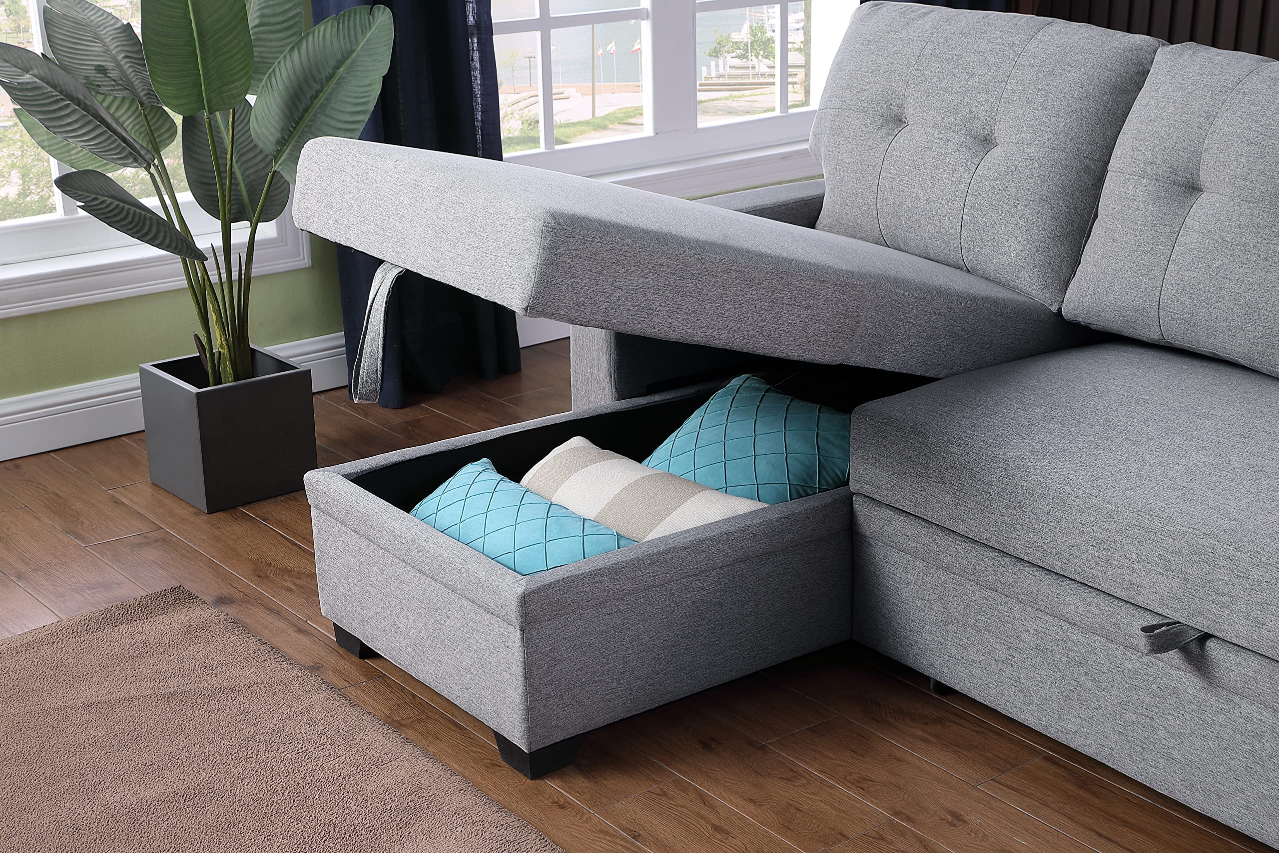82 inch Convertible L Shaped Sleeper Sectional Sofa Linen