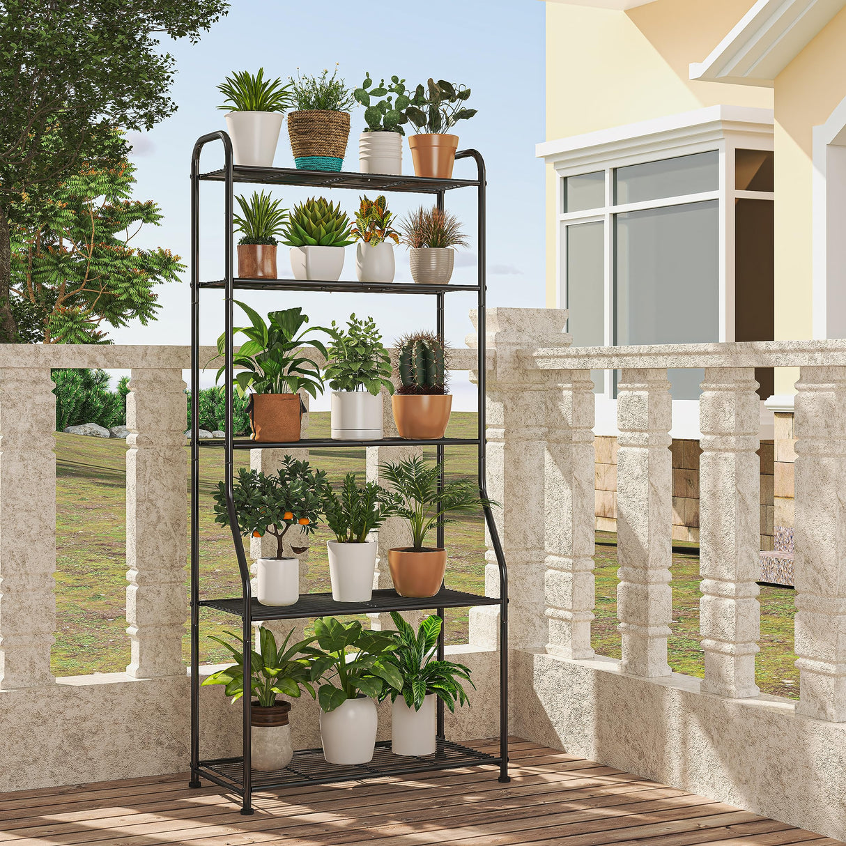 5-Tier Plant Shelf for Indoor Outdoor, Waterproof Metal Tall Plant Stand