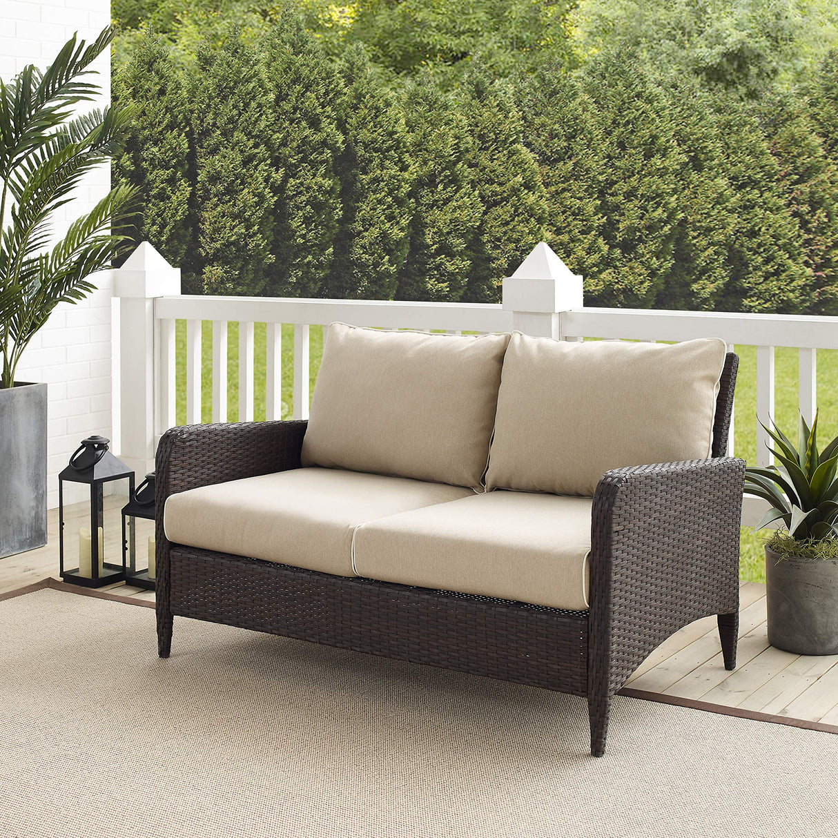 Kiawah Wicker Outdoor Loveseat, 2-Person Patio Couch for Porch, Deck