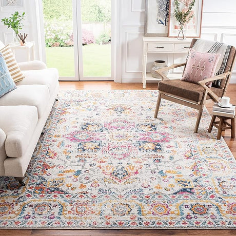 Madison Collection Area Rug - 8' x 10', Teal & Ivory, Snowflake Medallion Distressed Design