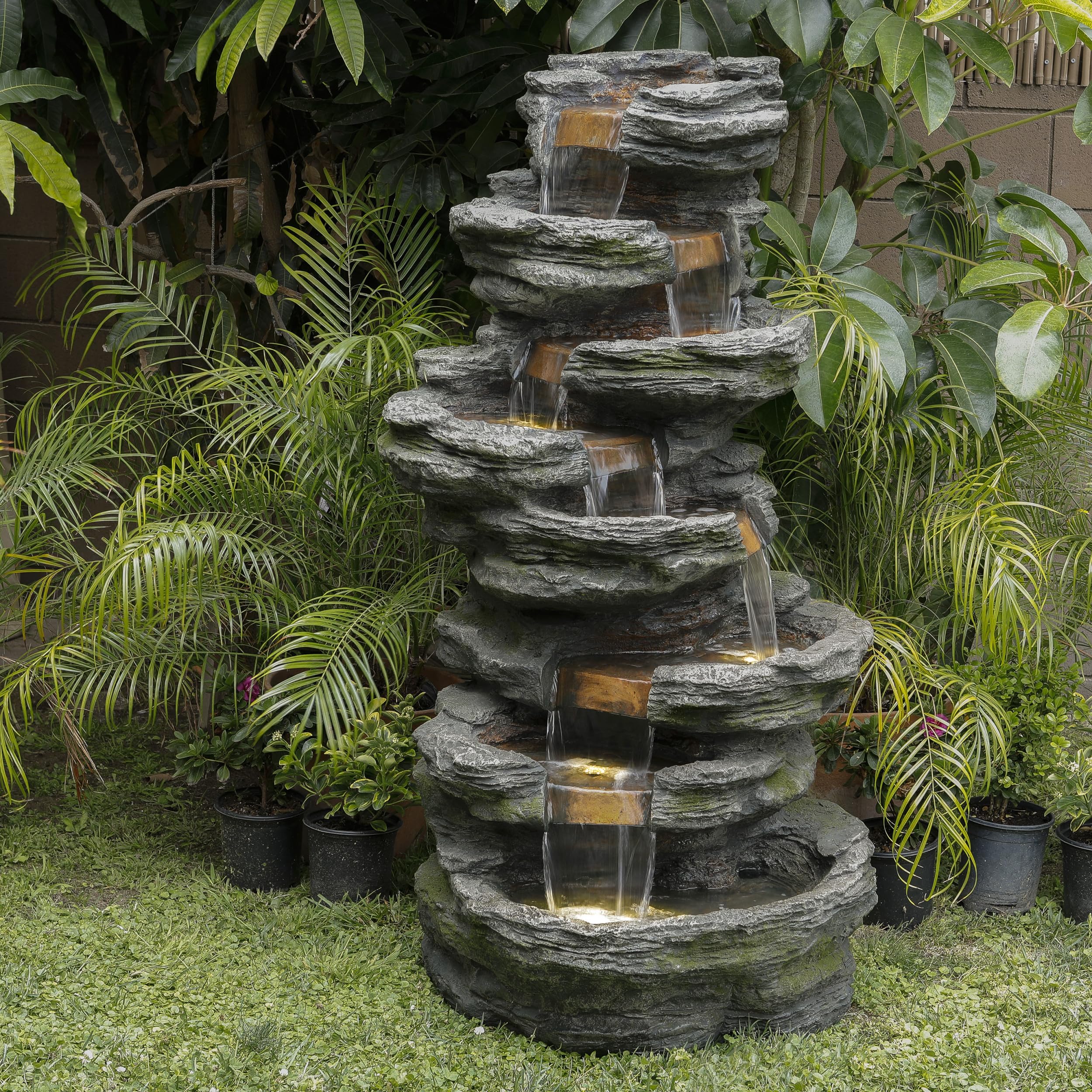WIN1146 Outdoor Floor Cascading 8 Tiered Rock Garden Water Fountain