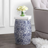 TBL1009A Lotus Blossom 17.5" Chinoiserie Ceramic Drum Garden Stool Bohemian, Coastal, Classic, Cottage,