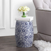 TBL1009A Lotus Blossom 17.5" Chinoiserie Ceramic Drum Garden Stool Bohemian, Coastal, Classic, Cottage,