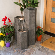 25" Tall Indoor/Outdoor 3-Tier Hexagonal Columns Fountain with LED Lights