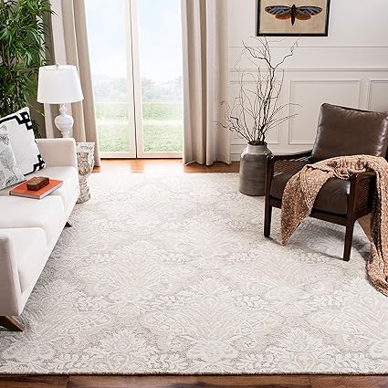 Micro-Loop Collection Area Rug - 5' Square, Blue & Ivory, Handmade Wool