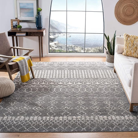 Tulum Collection Area Rug - 8' x 10', Light Grey & Ivory, Moroccan Boho Distressed Design