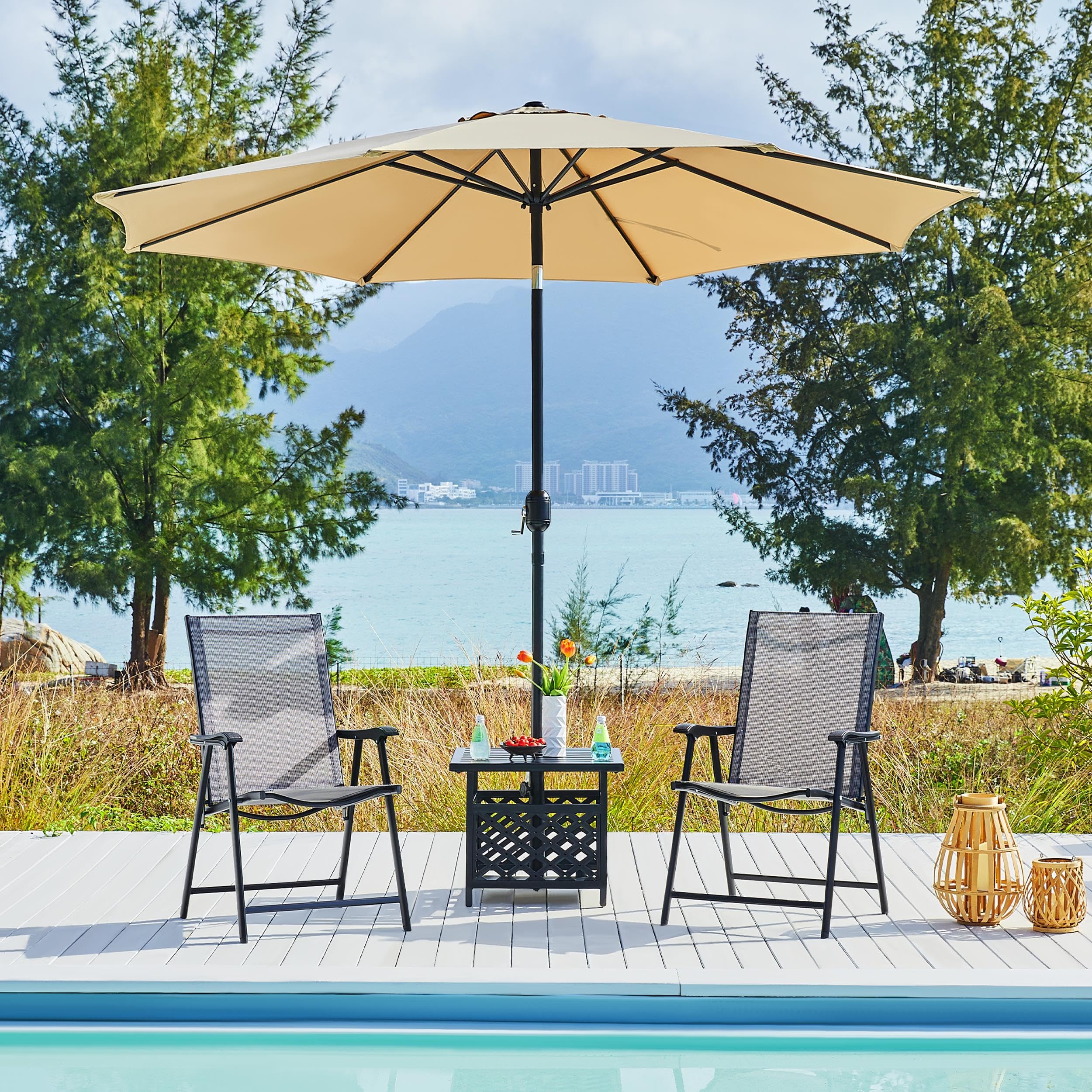 Yaheetech Outdoor Side Table with Umbrella Hole, Outdoor Table Base Metal Patio Side Table Coffee Table End Table for Garden, Pool, Deck - Bircata