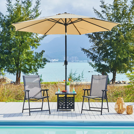 Yaheetech Outdoor Side Table with Umbrella Hole, Outdoor Table Base Metal Patio Side Table Coffee Table End Table for Garden, Pool, Deck - Bircata