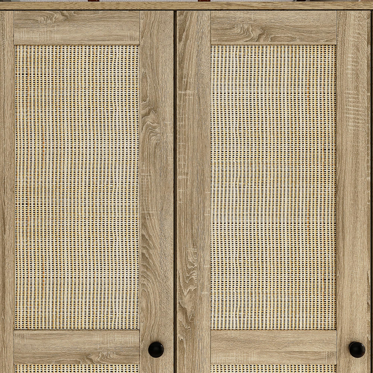 4 Door Wardrobe Armoire Closet, Bedroom Cabinet Armoire with Rattan Doors