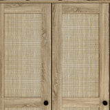 4 Door Wardrobe Armoire Closet, Bedroom Cabinet Armoire with Rattan Doors