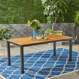 Zak Outdoor 71" Acacia Wood Dining Table, Teak Finish, Black
