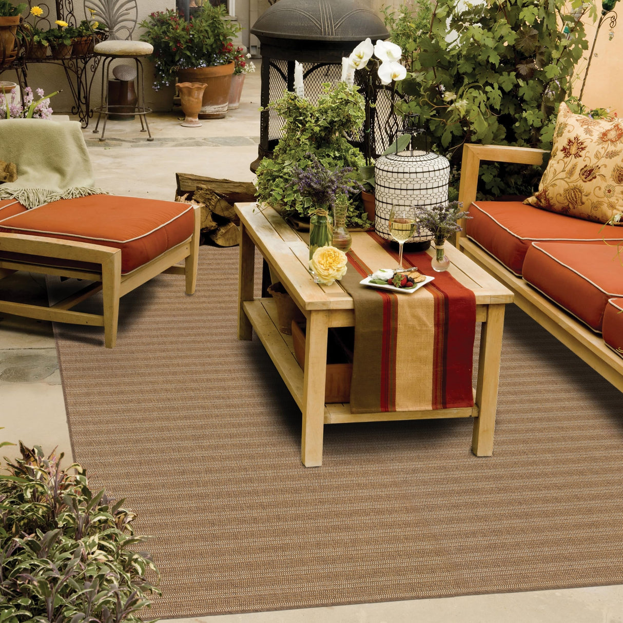 Veranda Woven Tonal Striped Indoor-Outdoor Brown Area  1'9" x 3'9" 2' x 3' Accent