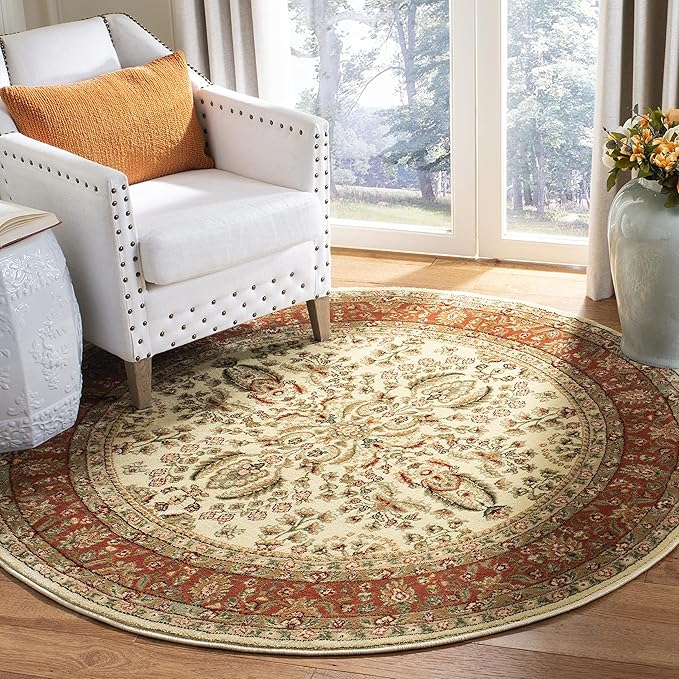 Lyndhurst Collection Area Rug - 10' x 14', Ivory & Rust, Traditional Oriental Design