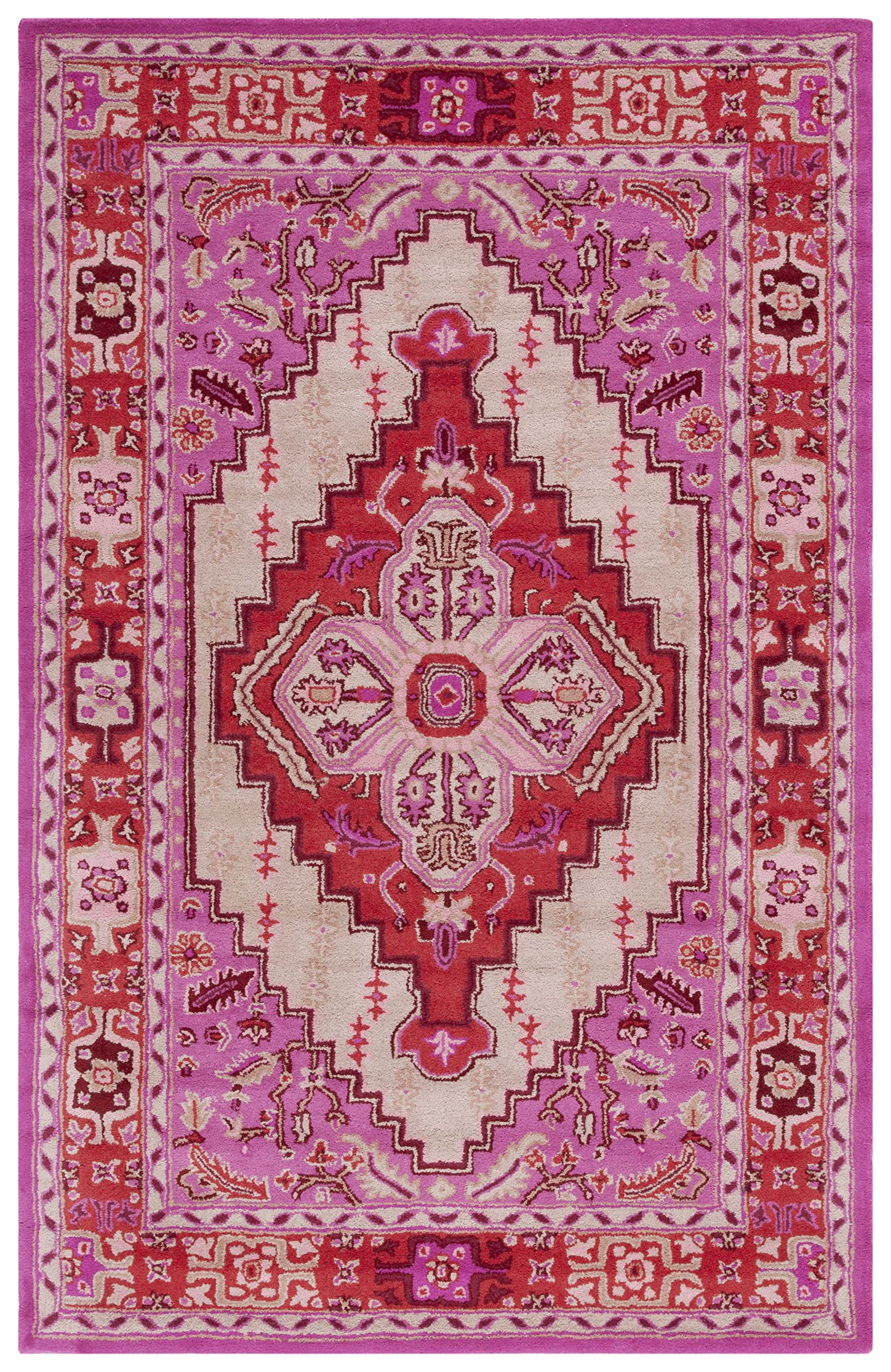 SAFAVIEH Bellagio Collection Area Rug - 10' x 14', Red Pink & Ivory, Handmade Medallion Wool, Ideal for High Traffic Areas in Living Room, Bedroom (BLG545A)