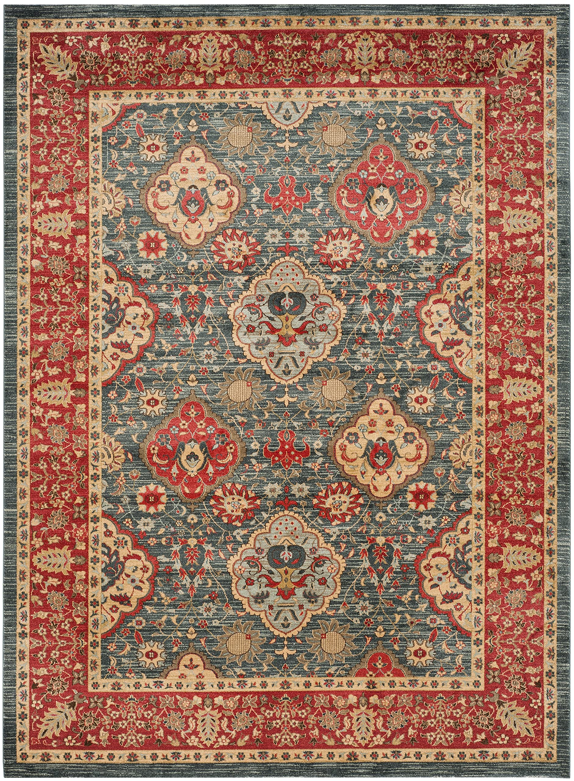 Mahal Collection Area Rug - 9' x 12', Navy & Red, Traditional Oriental Design
