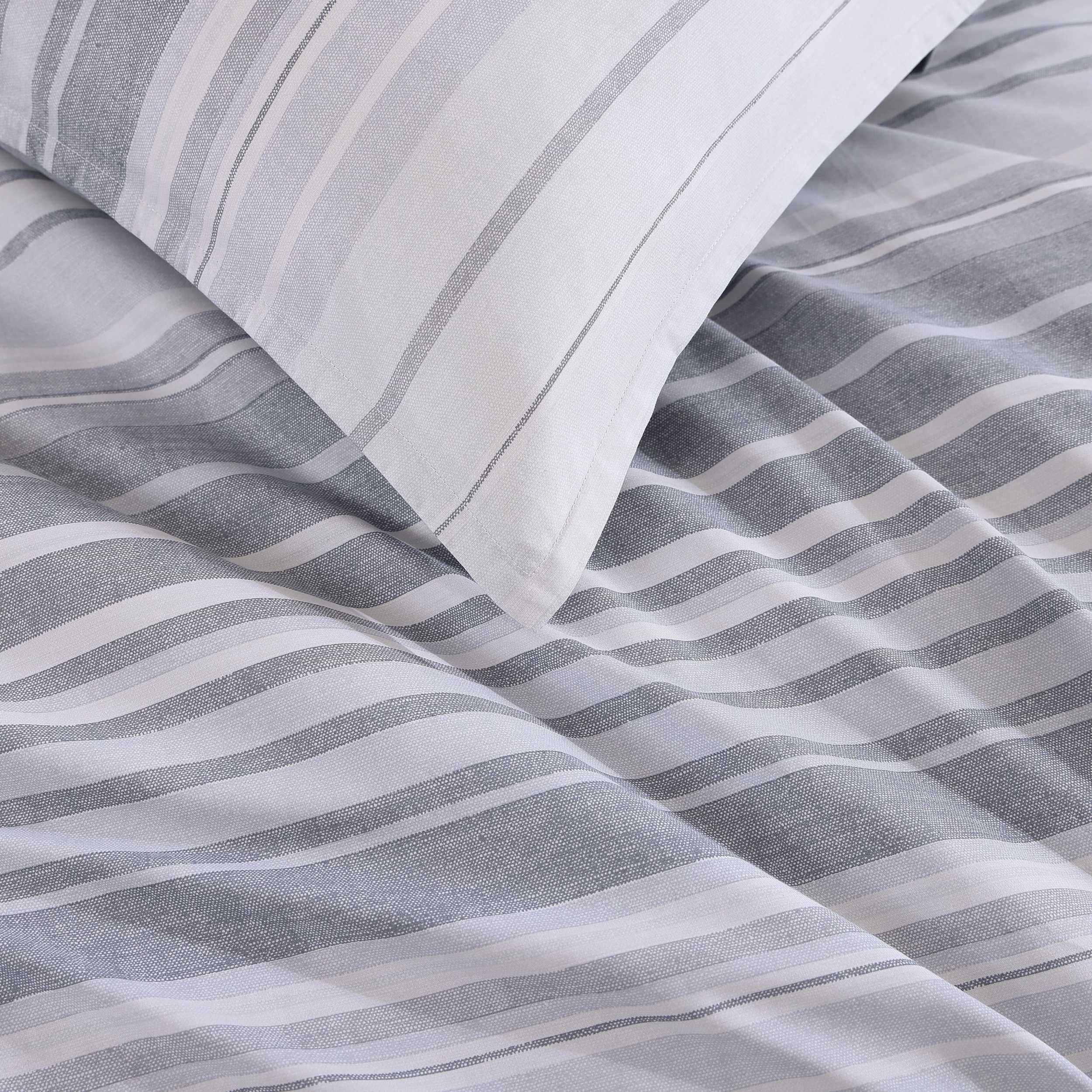 Cotton Textured Comforter Set - Bold Stripe Grey