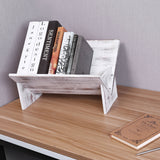 Shabby Whitewashed Solid Wood Desk Top Tilted Small Bookshelf, Decorative Wooden Tabletop Book Stand