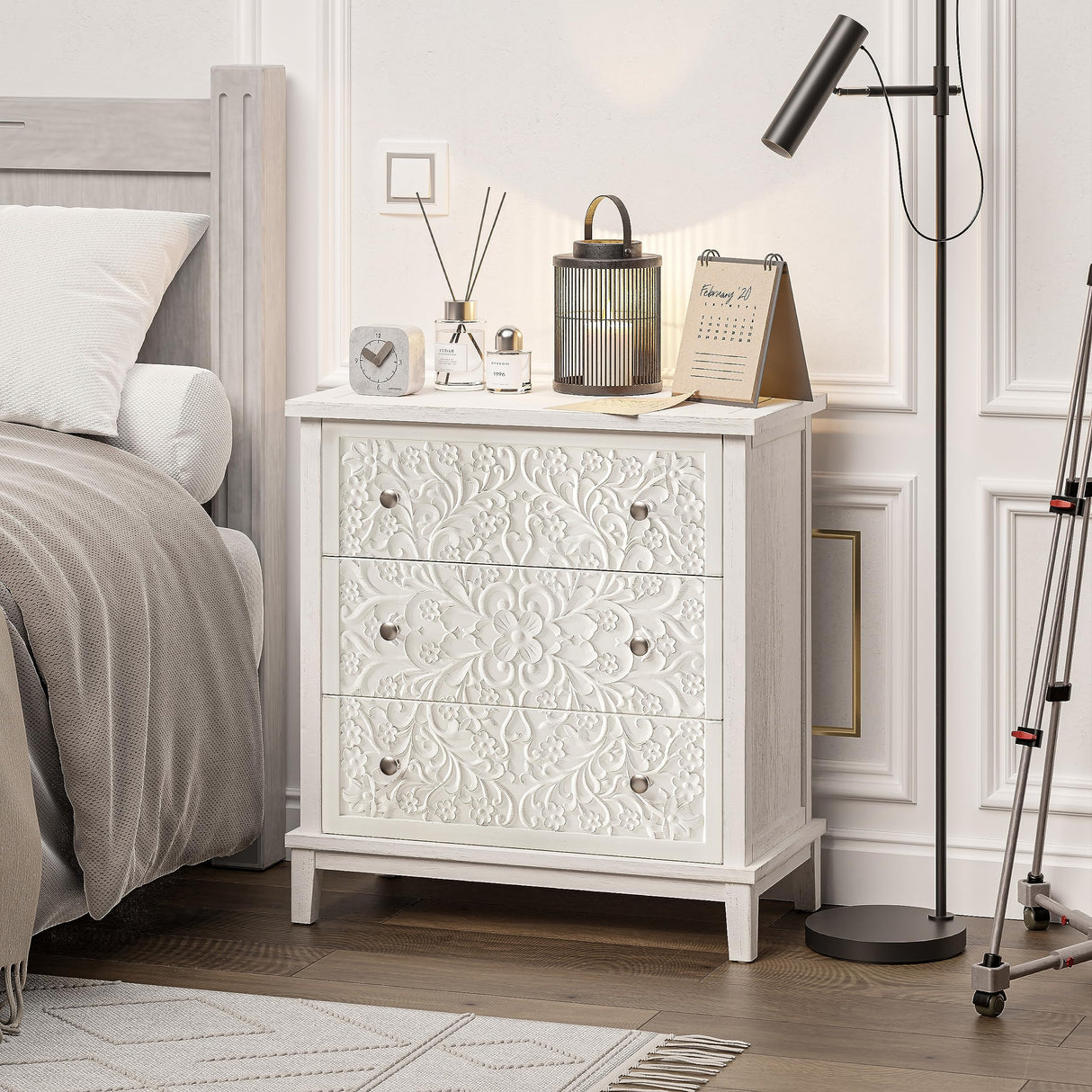 Fully-Assembled Flower Motif Dresser, Set of 2 Nightstand