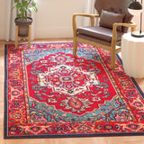 Monaco Collection Area Rug - 8' x 10' Red & Turquoise Boho Oriental Medallion