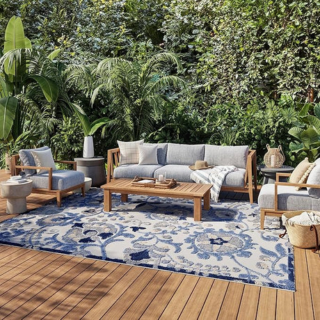 9' x 12' Navy Multicolor Fabric Outdoor Area Rug (9' x 12')