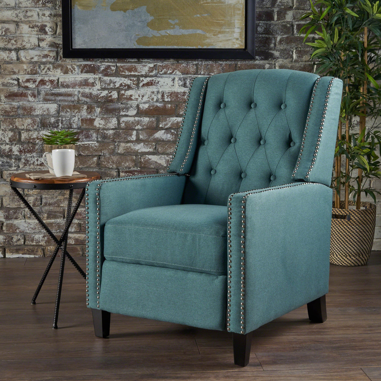 GDFStudio Izaak Tufted Back Fabric Recliner Chair (Dark Teal) 34D x 27.5W x 40.25H in