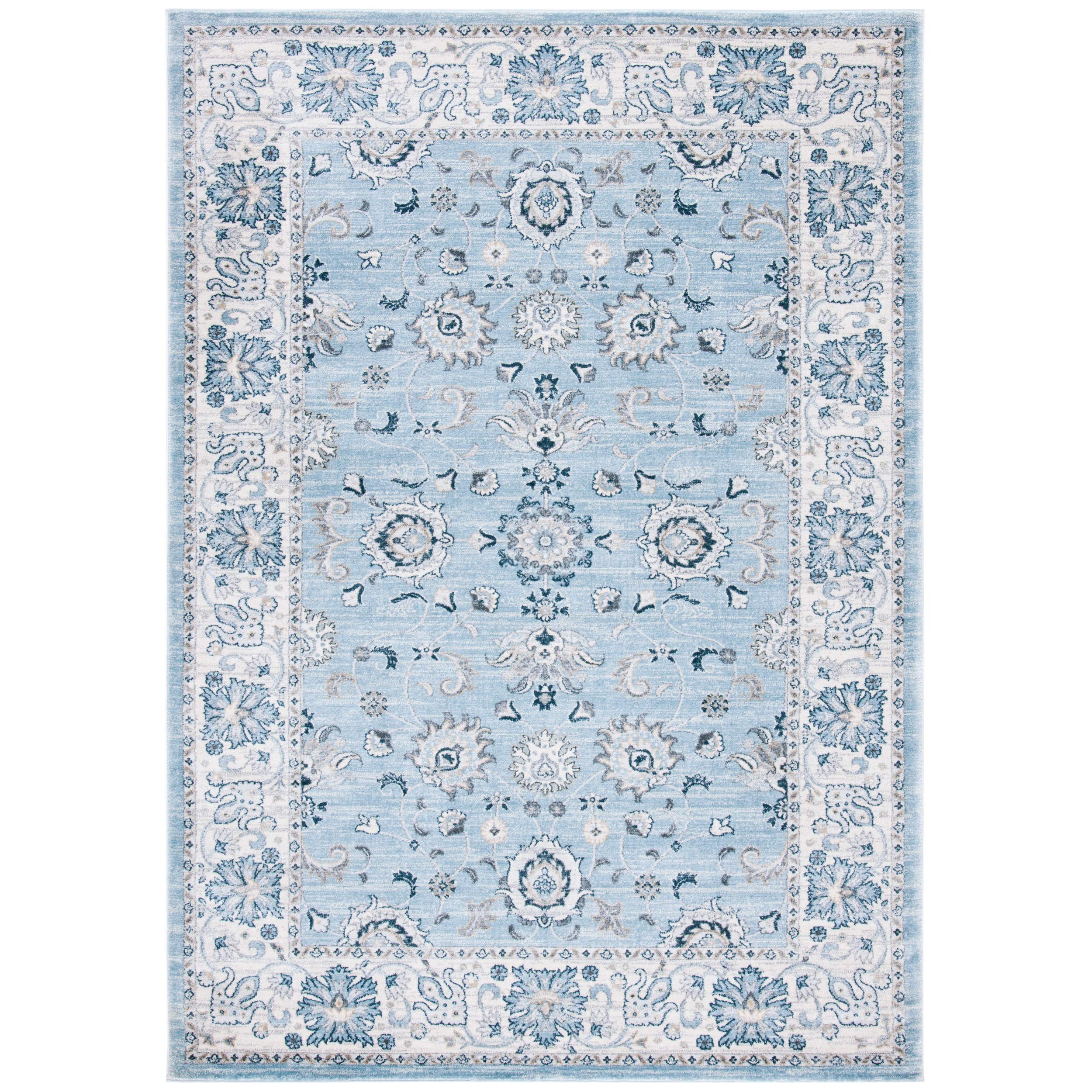 Isabella Collection Area Rug - 8' x 10', Light Blue & Cream, Oriental Design, Non-Shedding