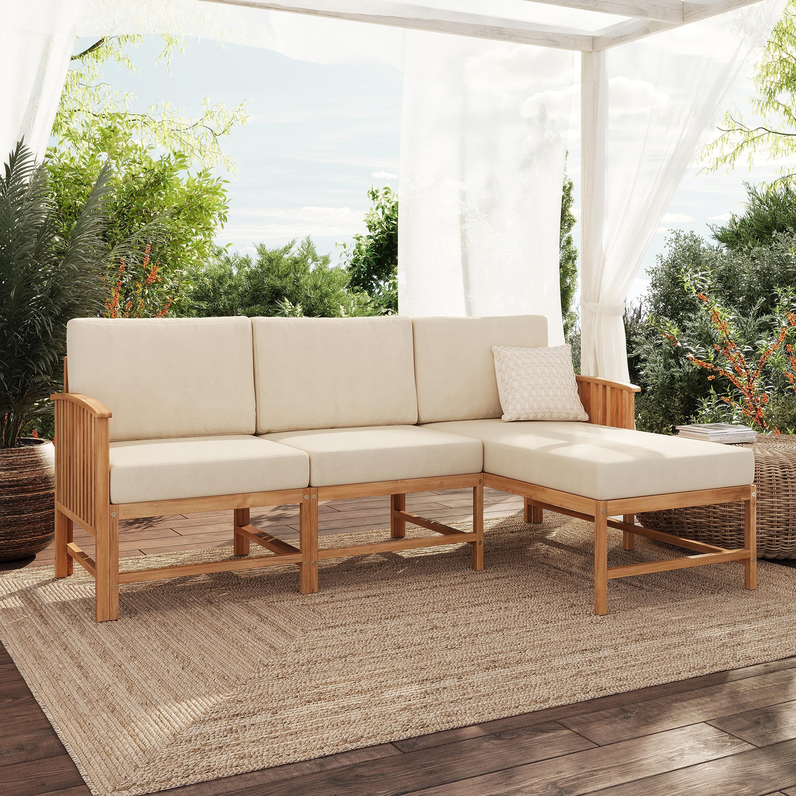 Modern 3-Piece Solid Wood Patio Sectional