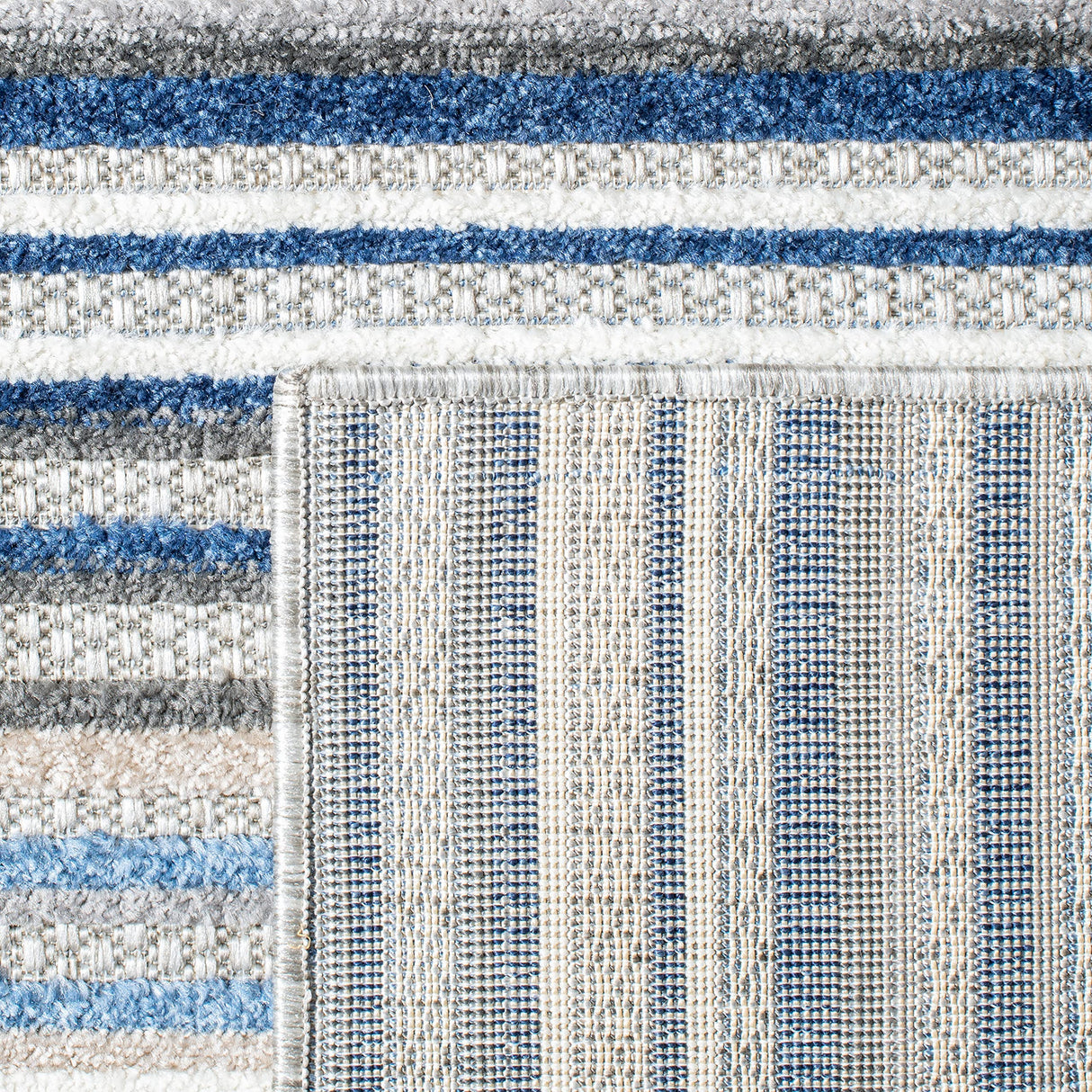 Cabana Collection Area Rug - 8' x 10', Grey & Blue, Stripe Design, Non-Shedding & Easy