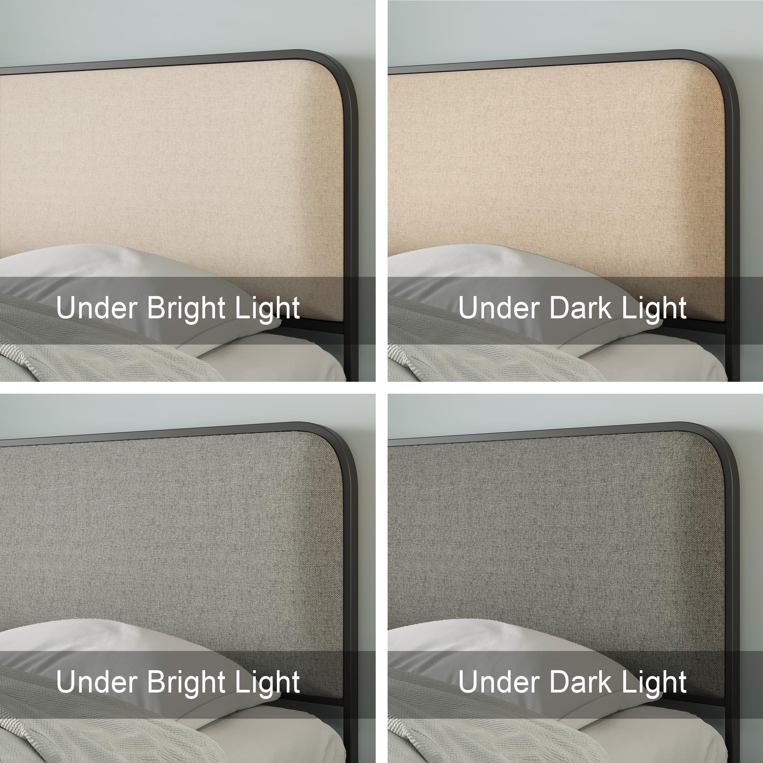 Queen Size Modern Metal Bed Frame with Curved Upholstered Headboard and Footboard,