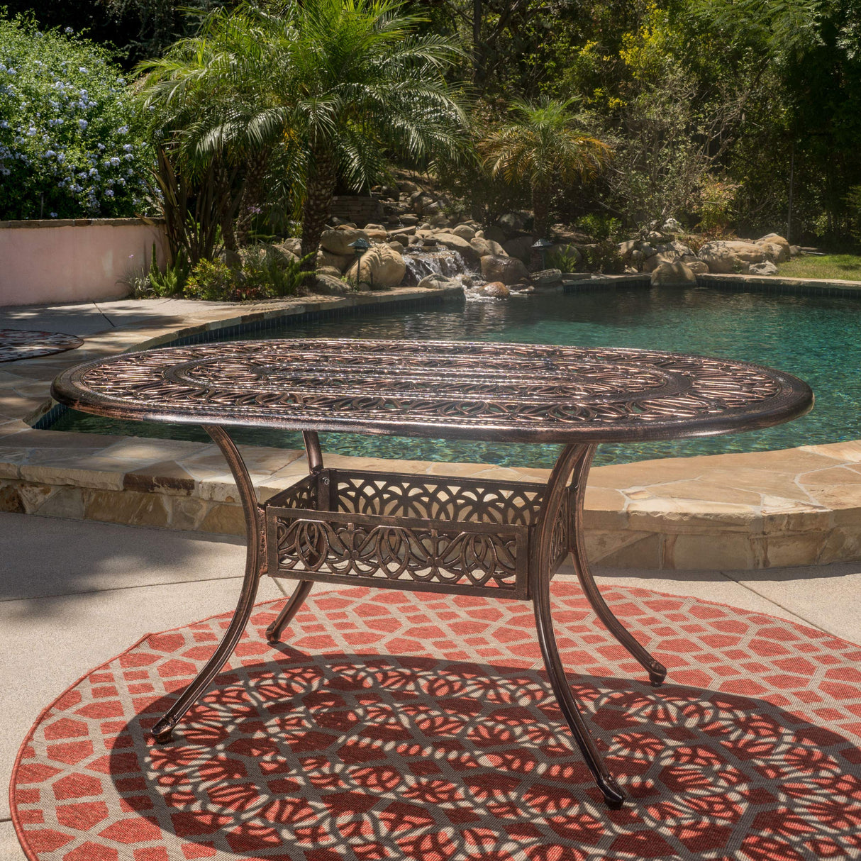 Tucson Cast Aluminum Dining Table, Shiny Copper