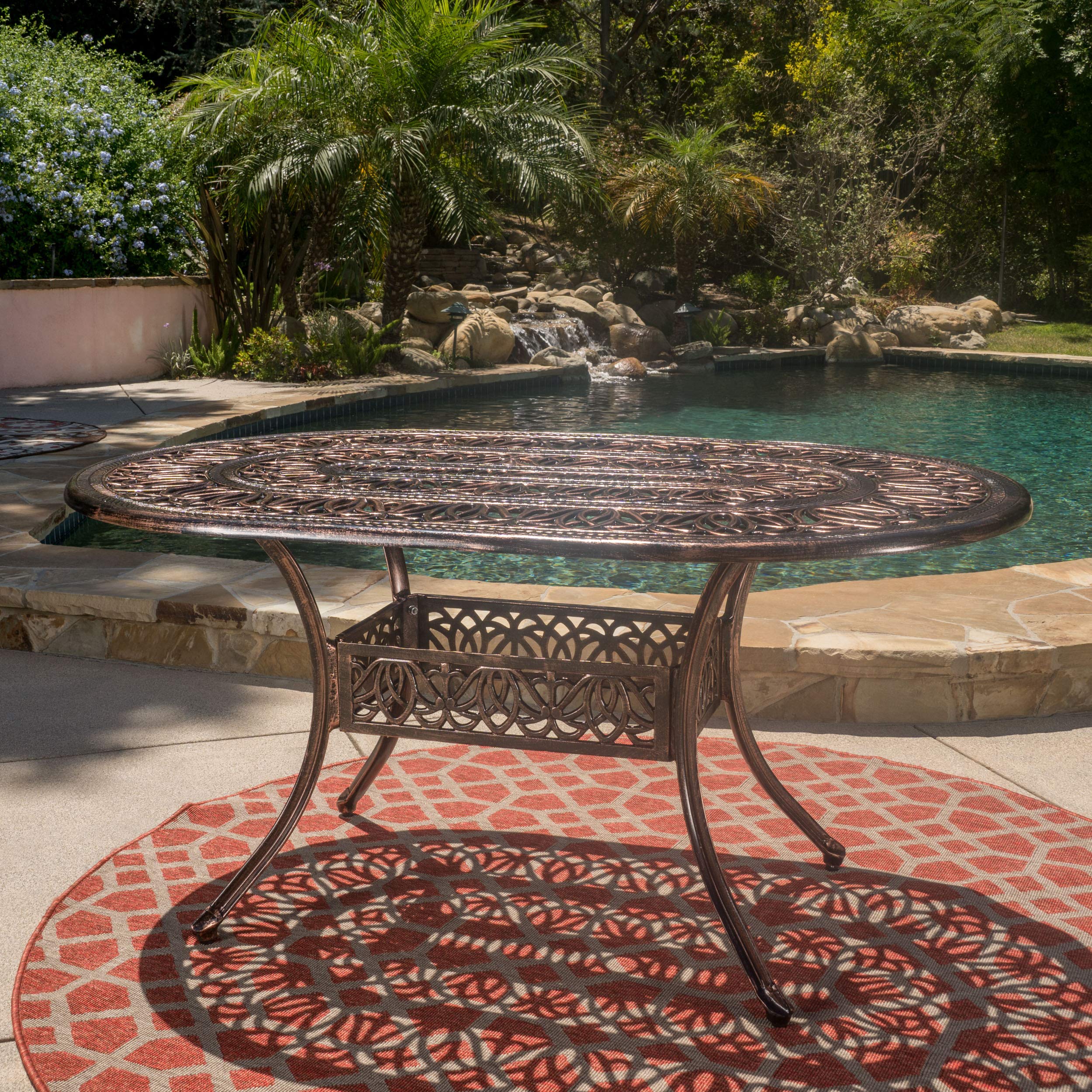 Tucson Cast Aluminum Dining Table, Shiny Copper
