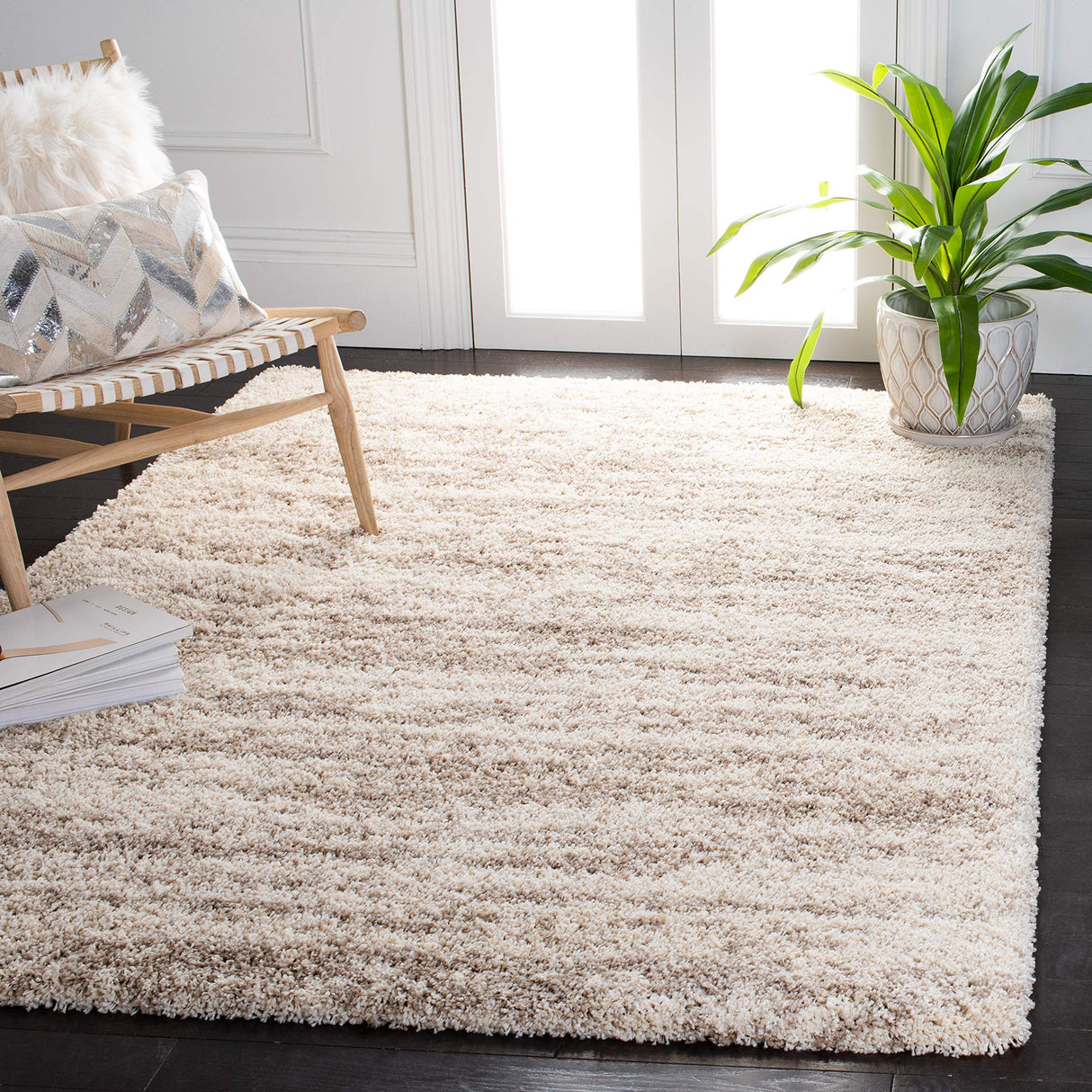 Hudson Shag Area Rug 6' x 9' - Ivory & Beige Modern Non-Shedding Plush Carpet