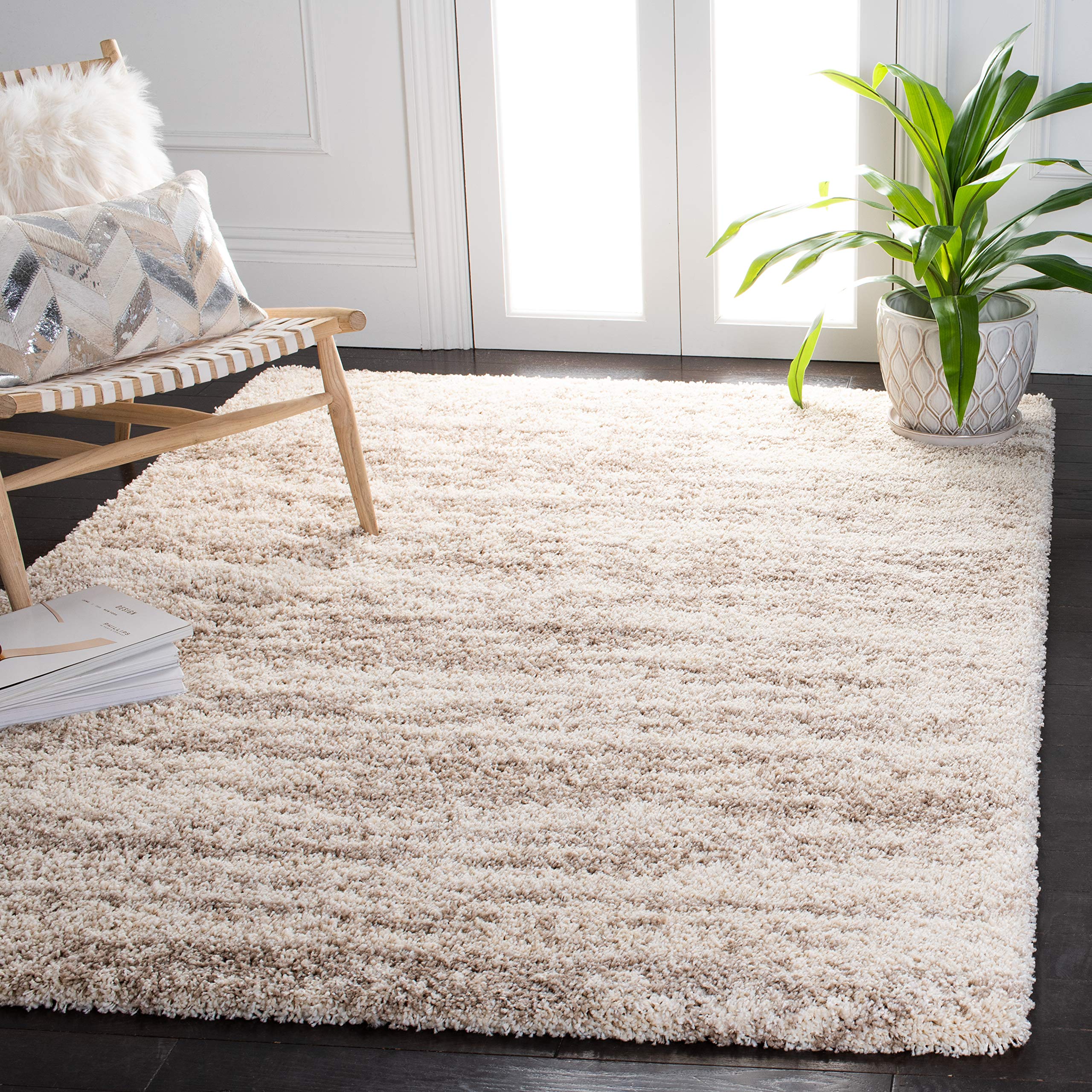 SAFAVIEH Hudson Shag Collection Area Rug - 6' x 9', Ivory & Beige, Modern Design, Non-Shedding & Easy Care, 2-inch Thick Ideal for High Traffic Areas in Living Room, Bedroom (SGH206B)