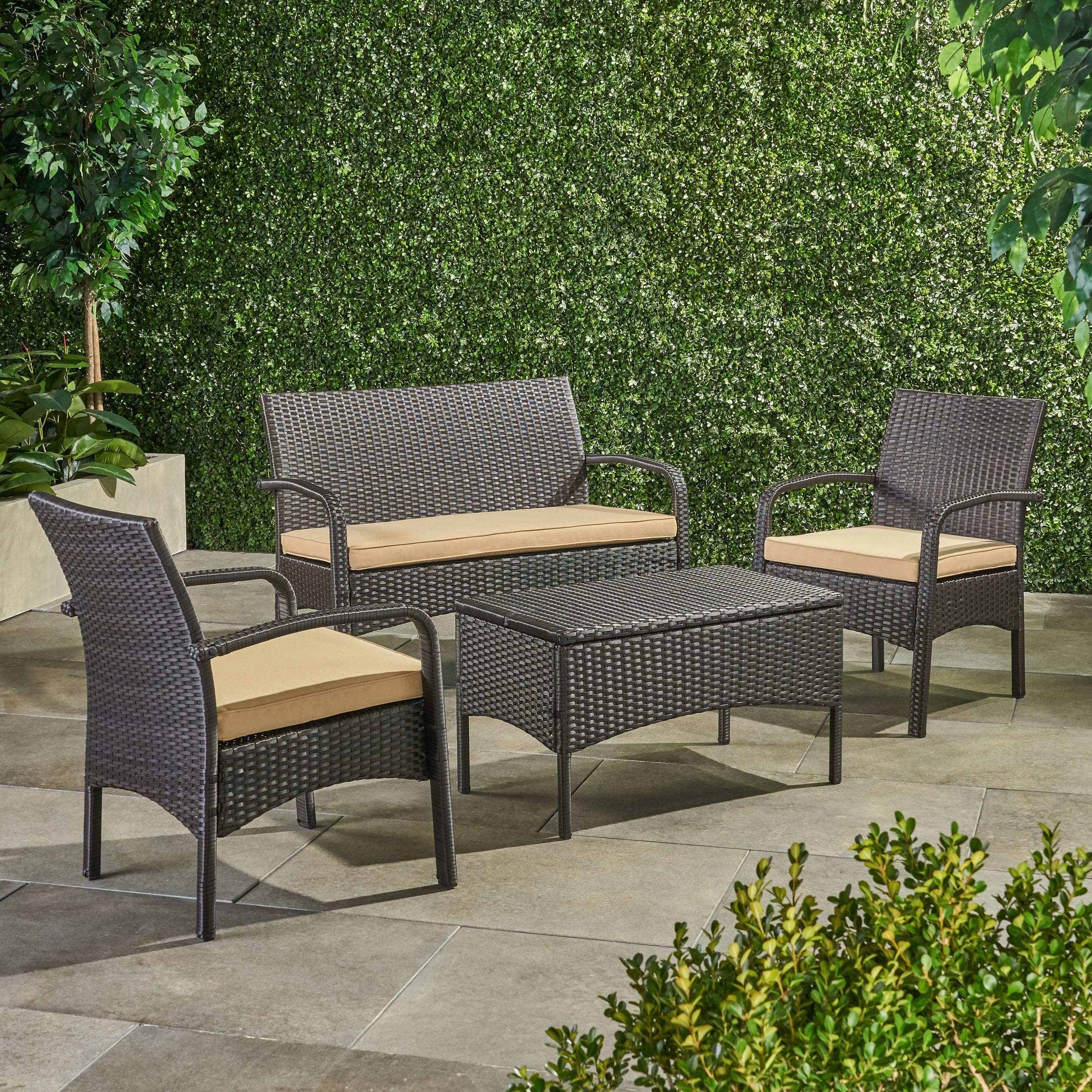 Furniture Set 4 Piece, Outdoor Conversation Sets- Rattan Wicker Sofa