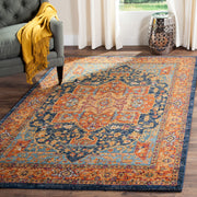Evoke Collection 6'7" Square Blue/Orange EVK275C Oriental Medallion Distressed Non