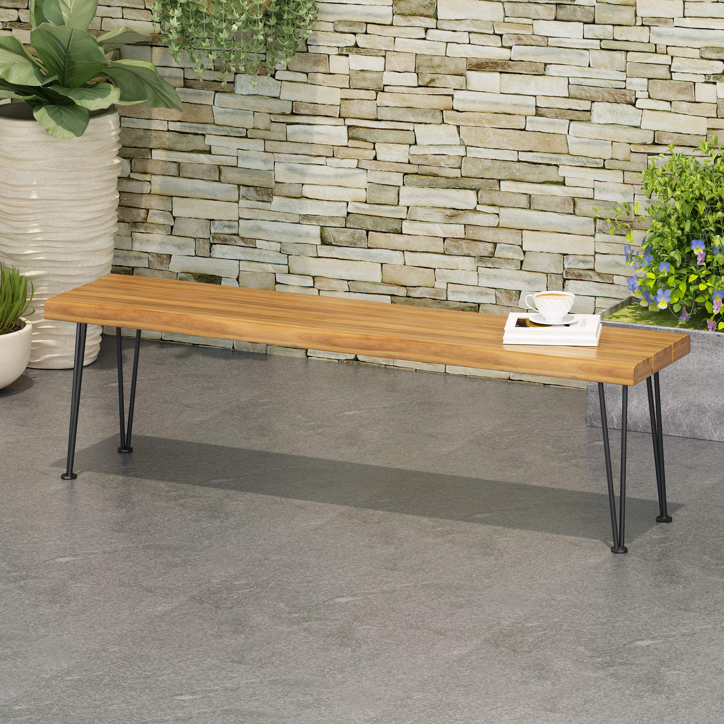 Gladys Outdoor Modern Industrial Acacia Wood Bench