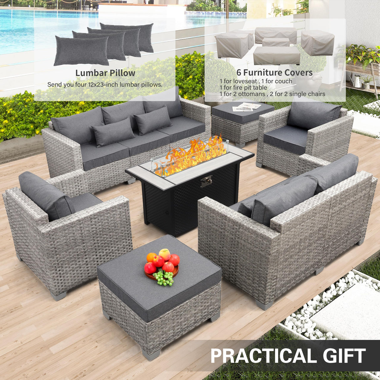 Outdoor Patio Furniture Set Grey Wicker 7 Piece Couch Sets