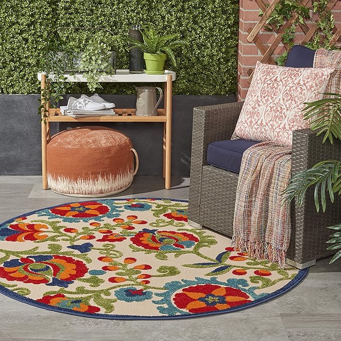 9' x 12' Navy Multicolor Fabric Outdoor Area Rug (9' x 12')