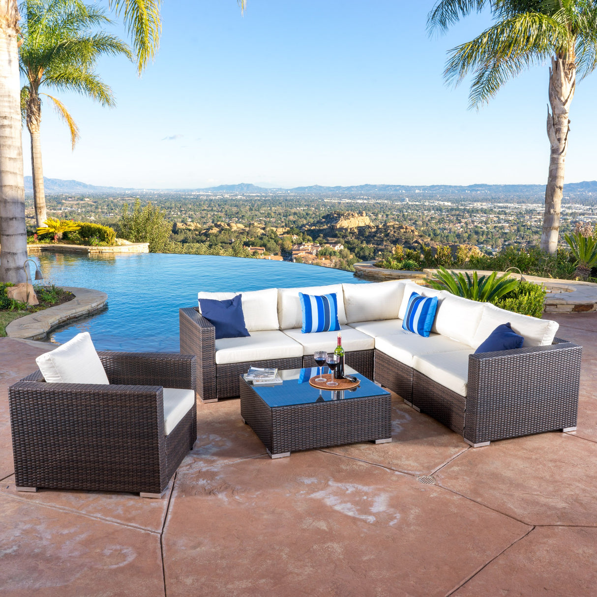 Christopher Knight Home Santa Rosa Outdoor Wicker 6-Seater Sectional Sofa Set