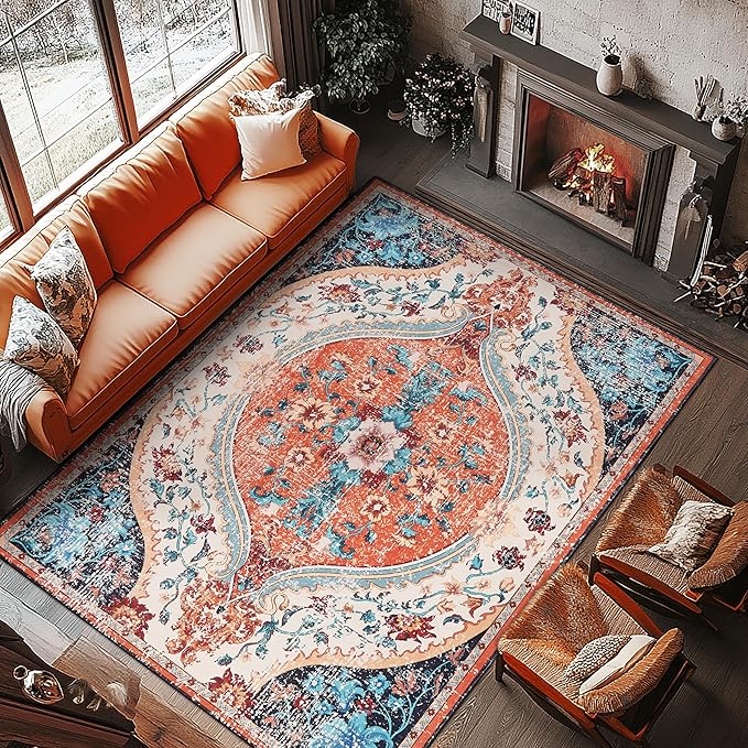 Ruggables Washable Rugs 8x10 Area Rugs for Living Room Washable Vintage Boho Rugs