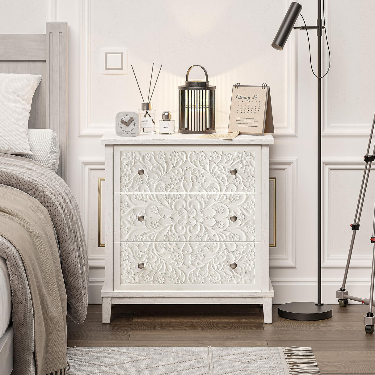 Fully-Assembled Flower Motif Dresser, Set of 2 Nightstand