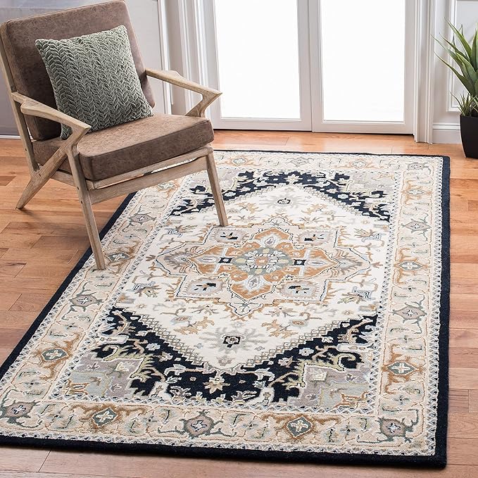 Heritage Collection Area Rug - 5' x 8', Black & Gold, Handmade Traditional