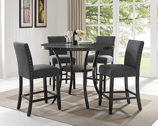 Espresso Counter Height Dining Set with Blue Nailhead Stools