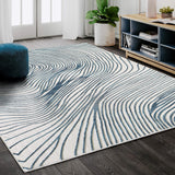 Contemporary Wave Print Area Rug 6' x 9' - Blue & White Turkish Rectangle Rug